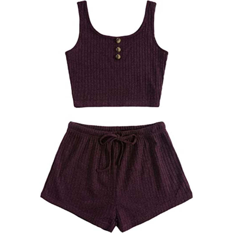 Color Coordinated Crop Top And Shorts Set For Women-Original Pajamas