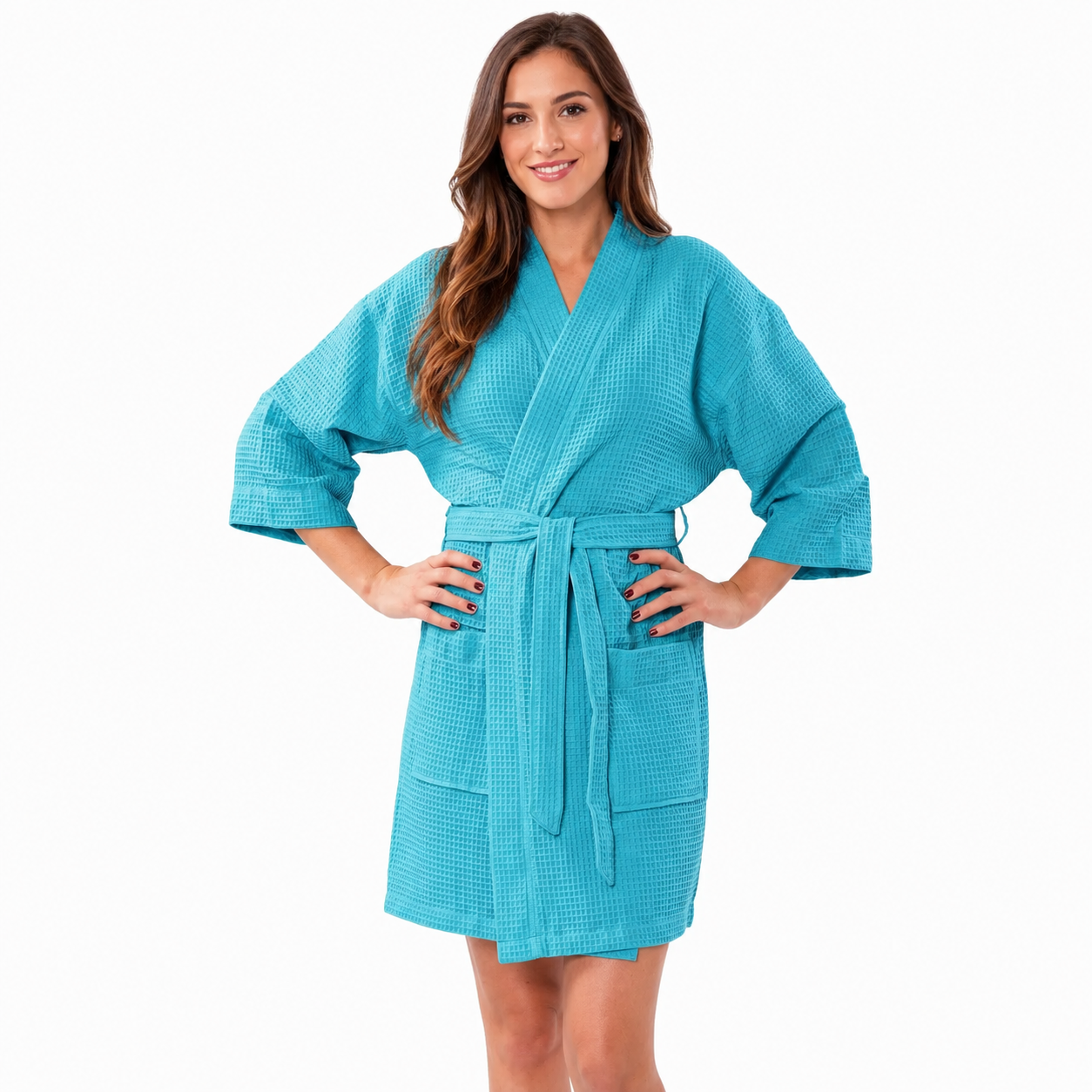 Lightweight Short Kimono Bathrobe With Tie Belt Closure