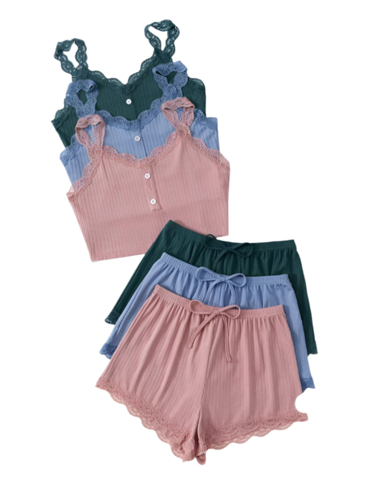 6 Piece Multi Season Laced Trim Sleepwear Set-Original Pajamas