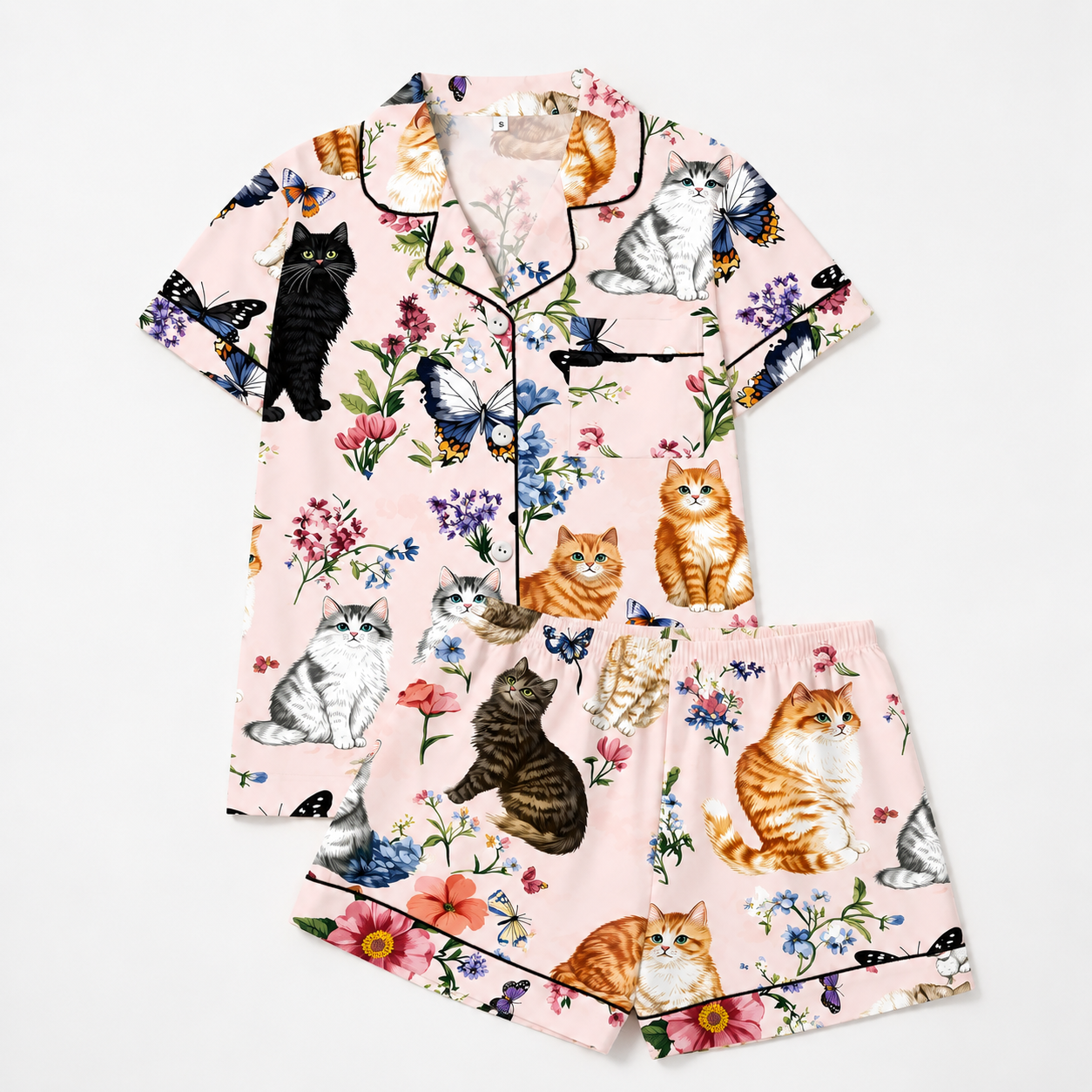 Casual Printed Short Sleeve Top And Shorts Pajama Set For Women