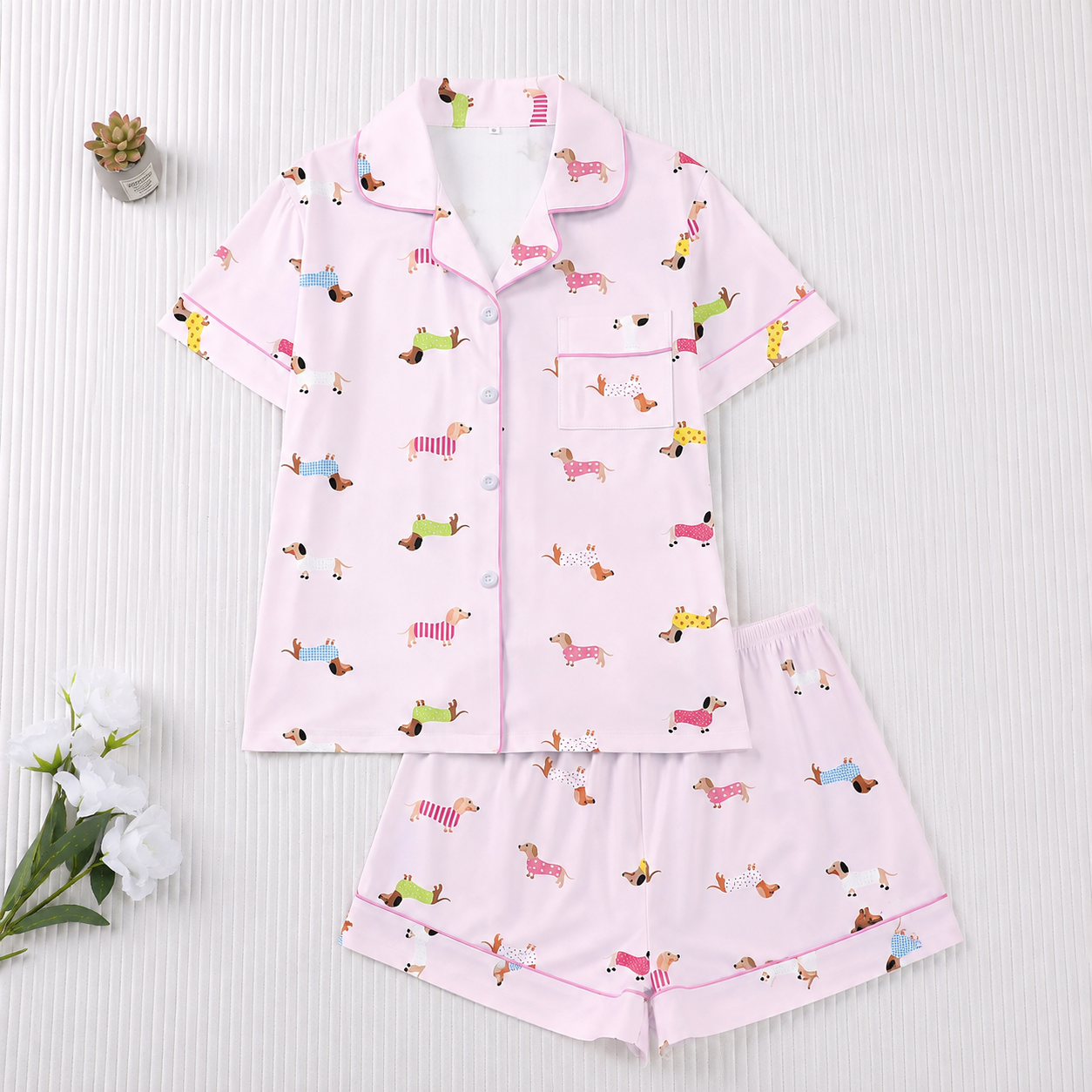 Casual Short Fitted Loungewear Sleepwear Set For Women