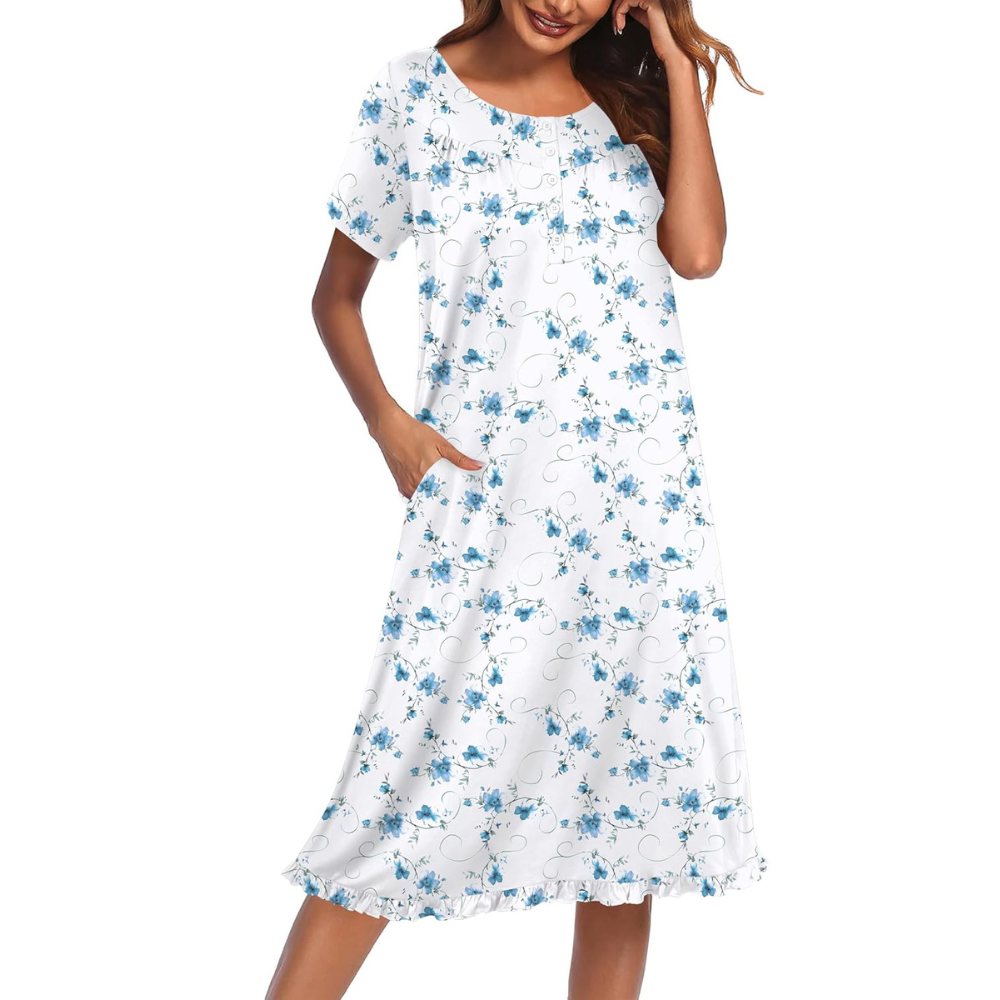 Short Sleeve Nightgown With Pockets For Women