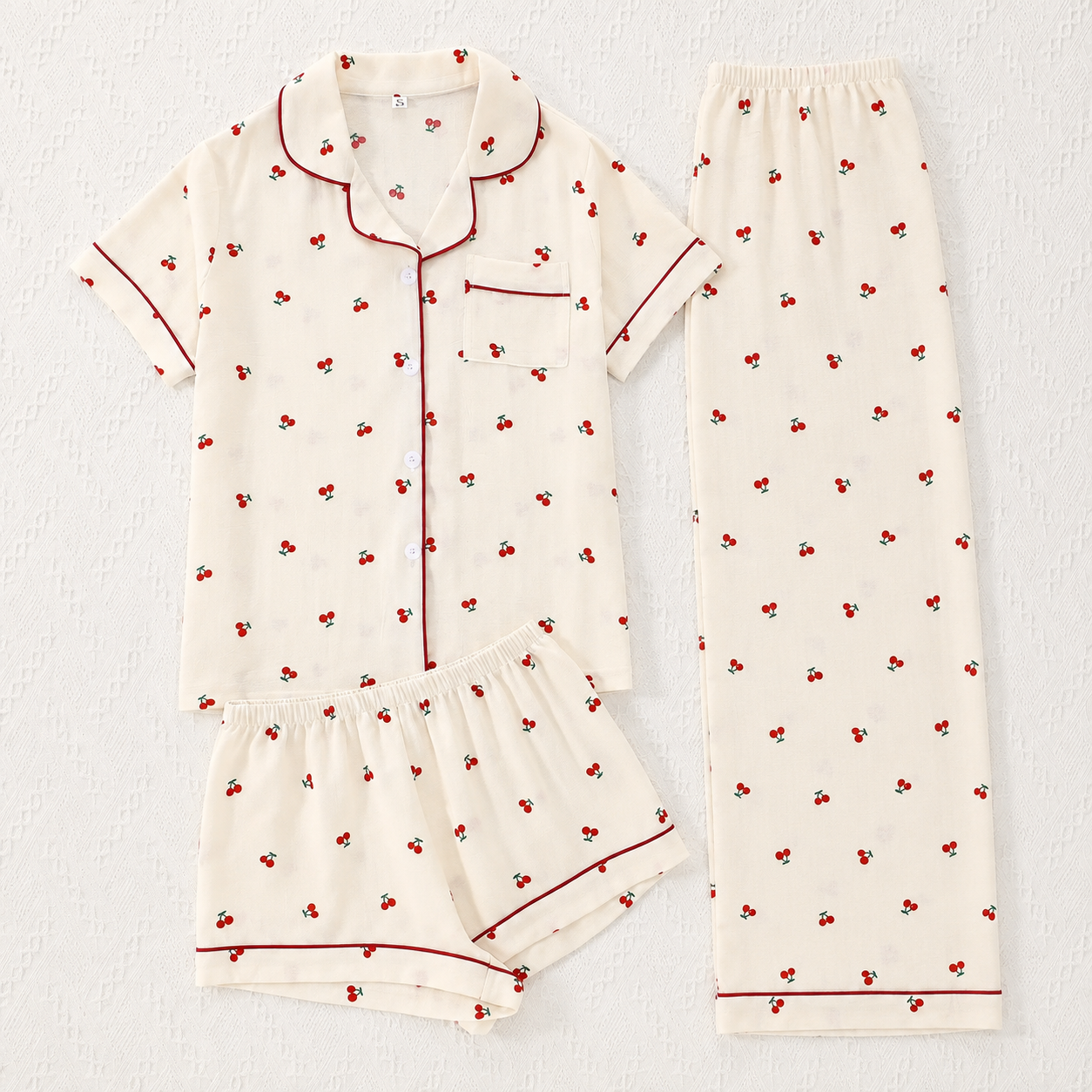 Casual Sleepwear 3 Piece Front Top Pajama Set With Button For Women
