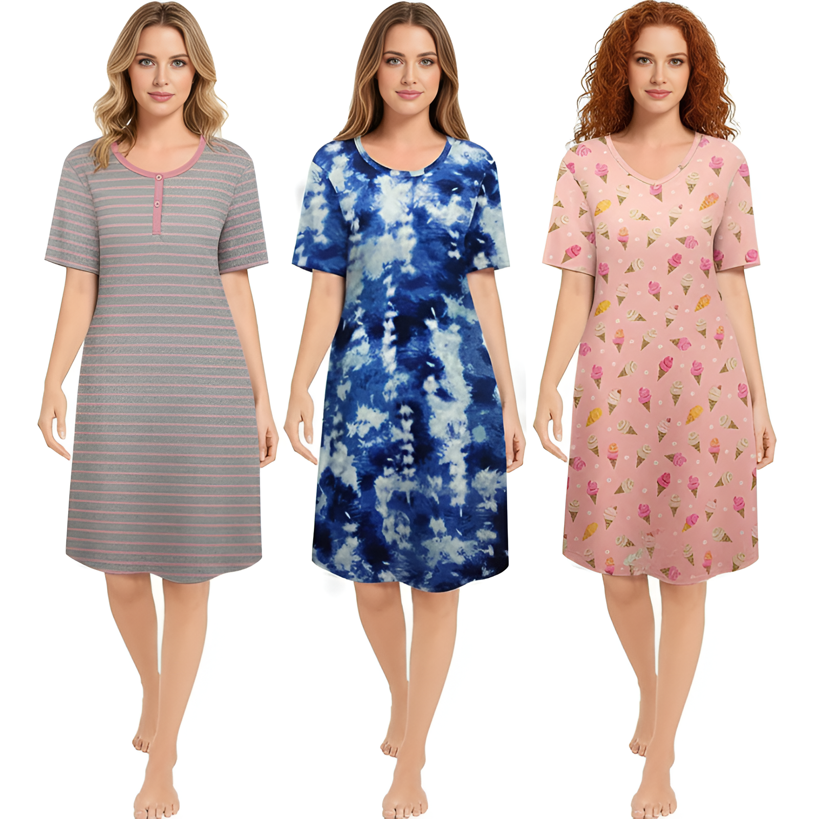Pack Of 3 Short Sleeve Nightgowns For Women