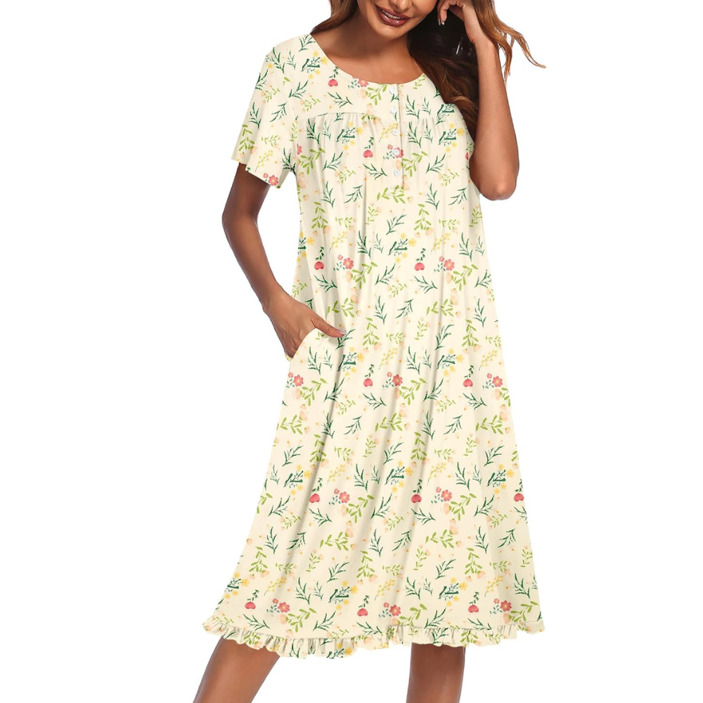 Short Sleeve Nightgown With Pockets For Women