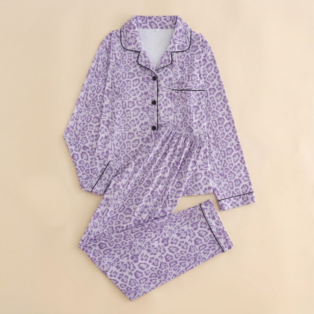 2 Piece Spot Print Button Up Loungewear Pajama Set for Women