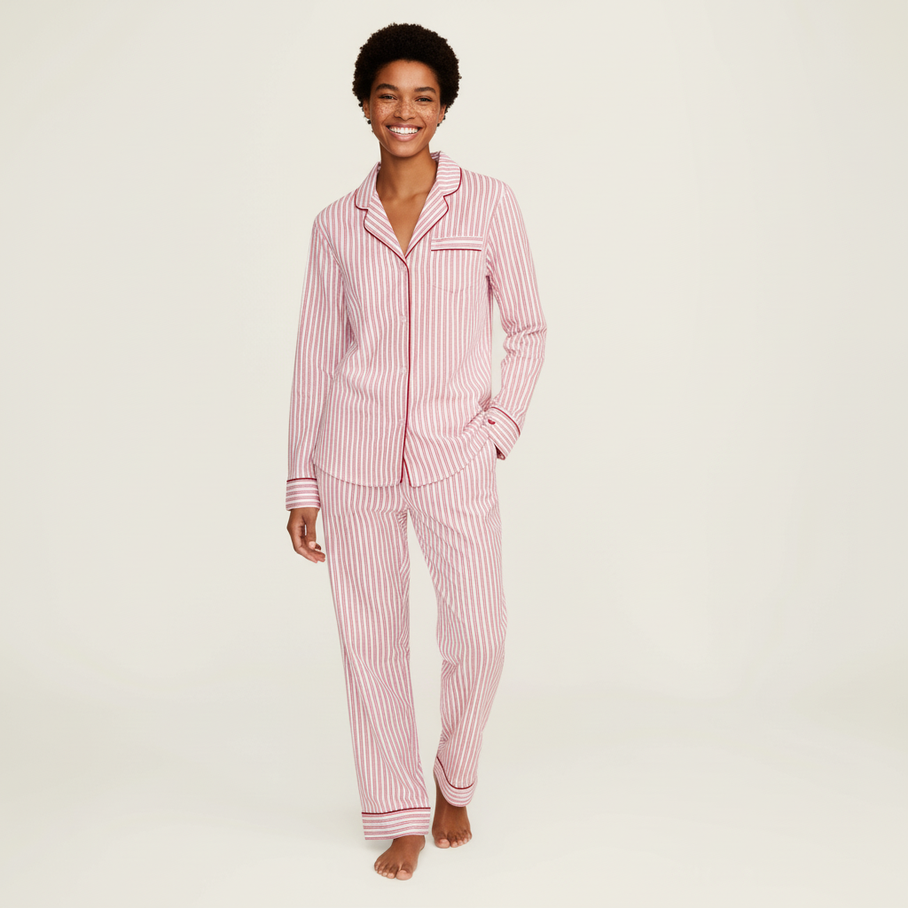 Classic Twill Pajama Set With Button Shirt And Lounge Pants