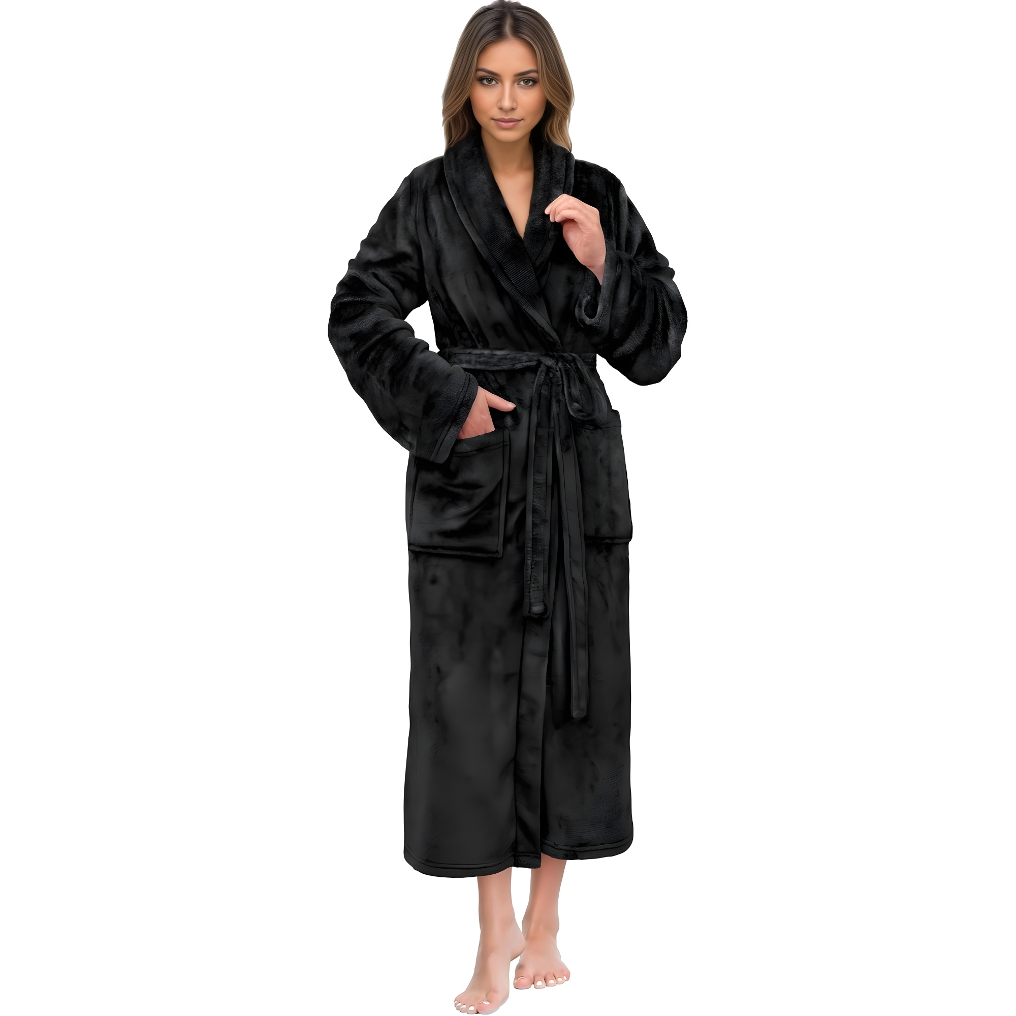 Soft Plush Fleece Long Bathrobe For Women Home Wear