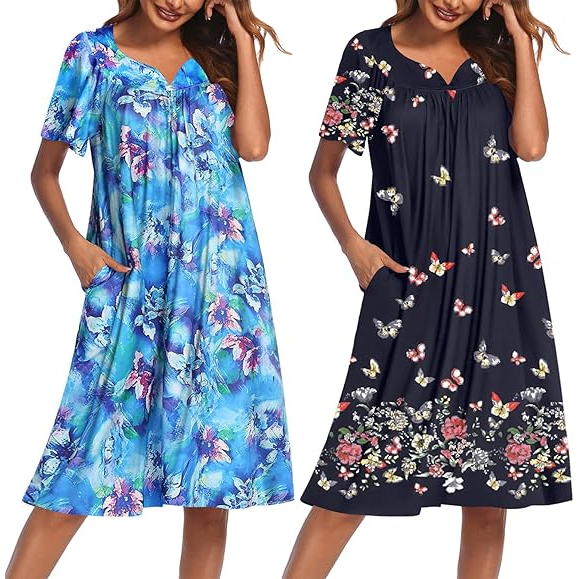 Pack Of 2 Women Short Sleeve With Pockets Casual Lounge Dress
