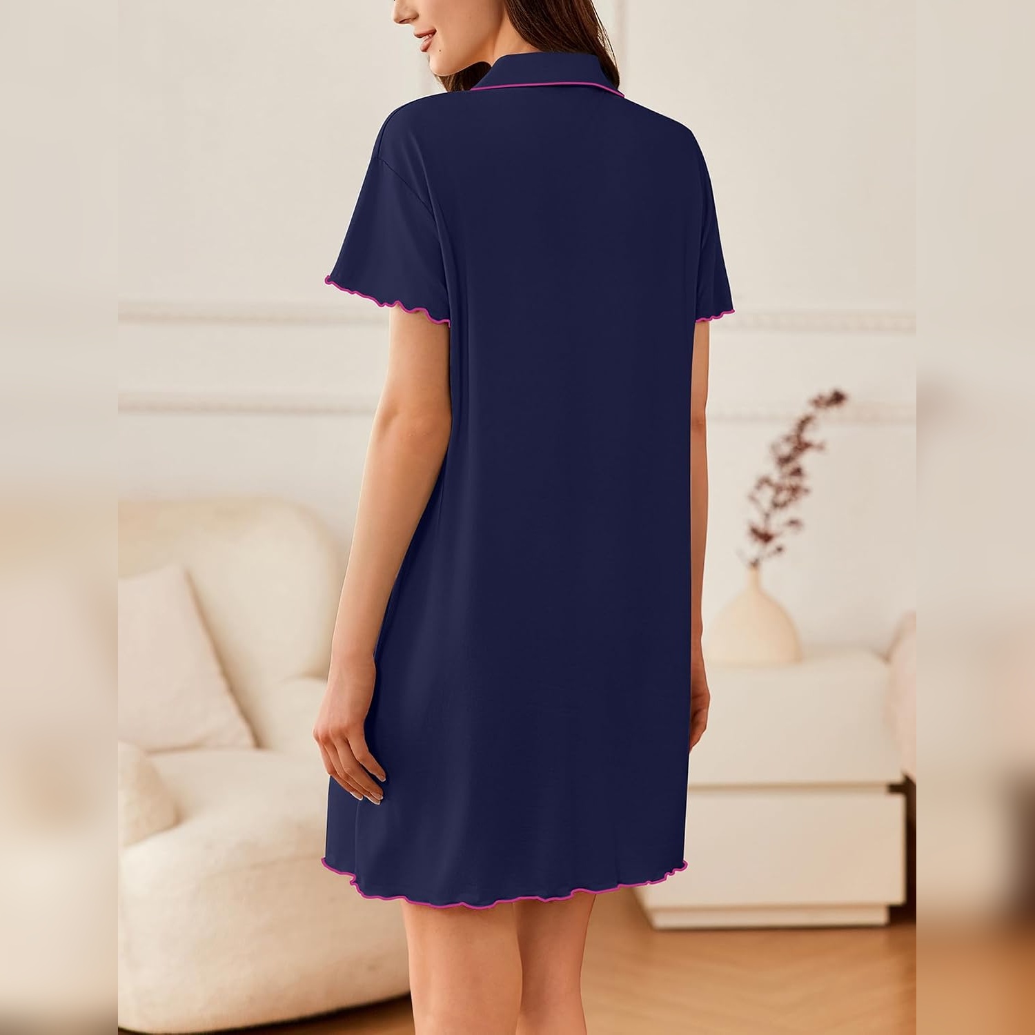 Women’s Soft Button Down Nightgown with Short Sleeves