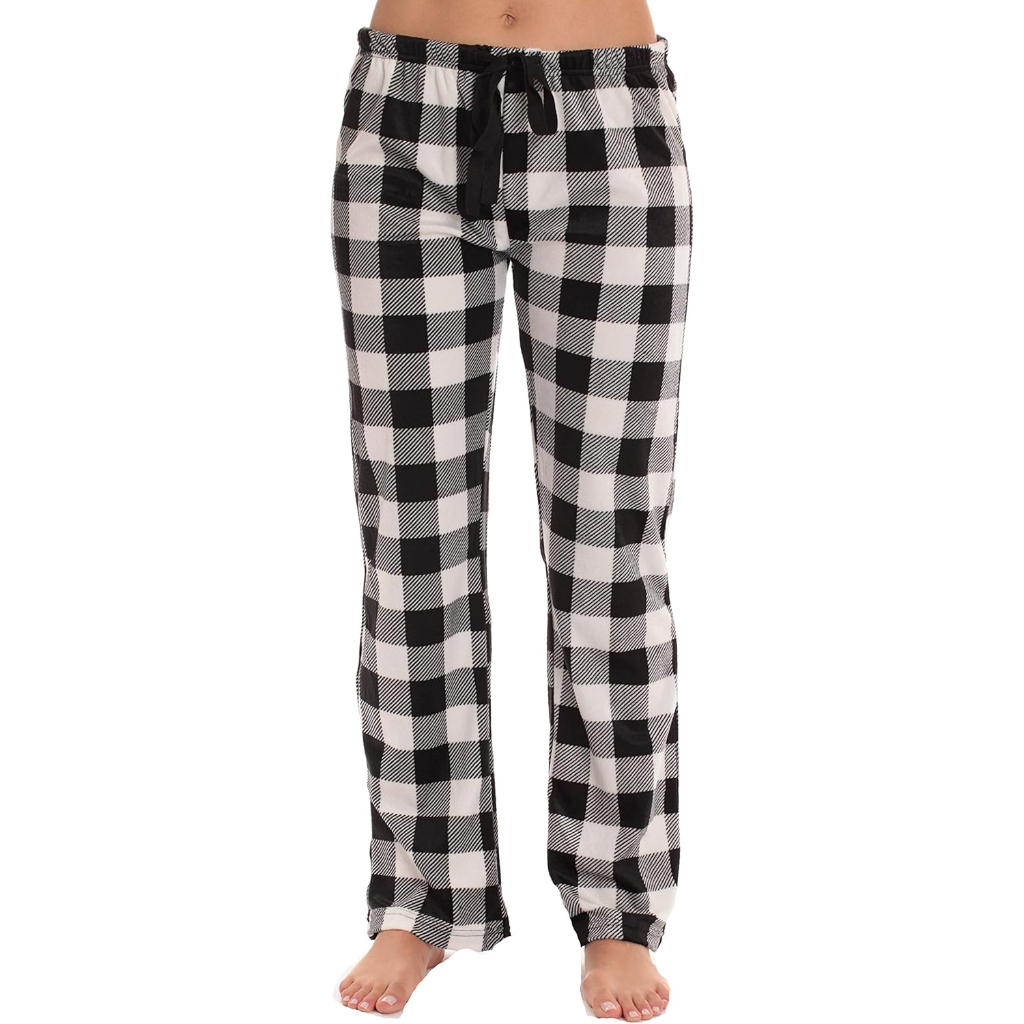 Silky Fleece Plaid Pajama Pants Women