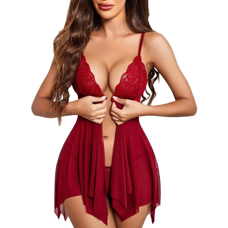 Effortless Lace Sheer Sleepwear Lingerie Set For Women