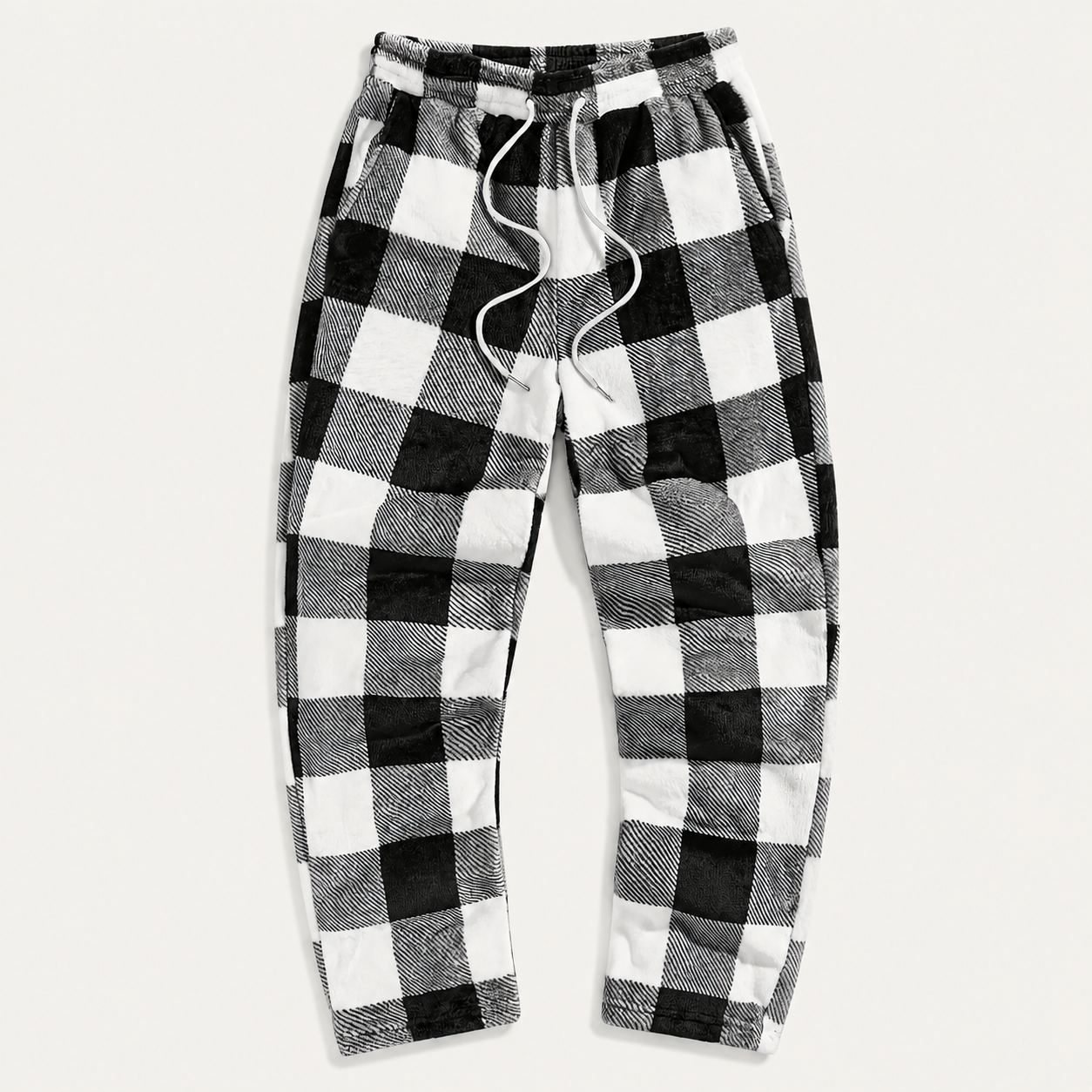Casual Plaid Fleece Sleepwear Pants With Drawstring For Women