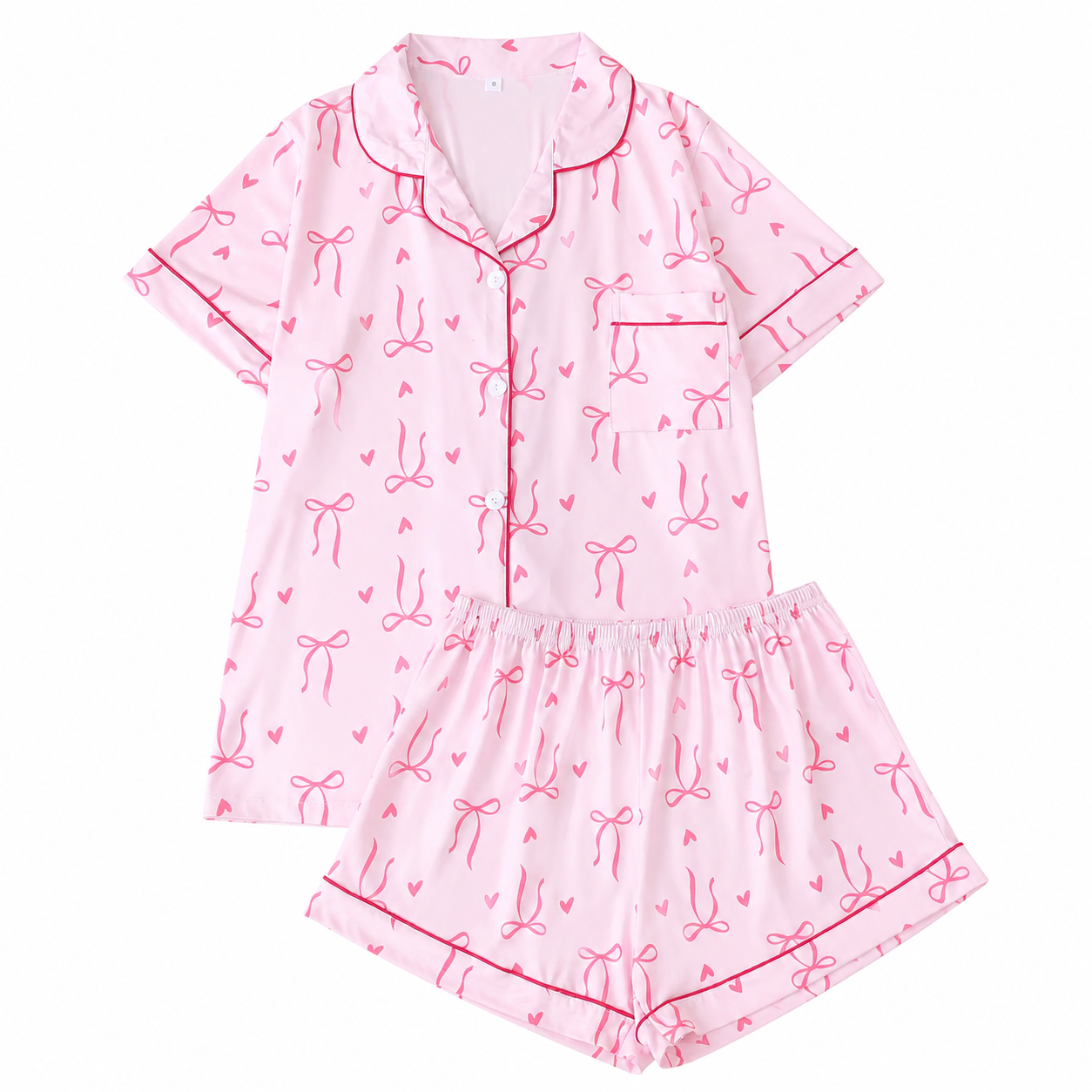 Two Piece Printed Pocket Shirt And Elastic Waist Shorts Set For Women
