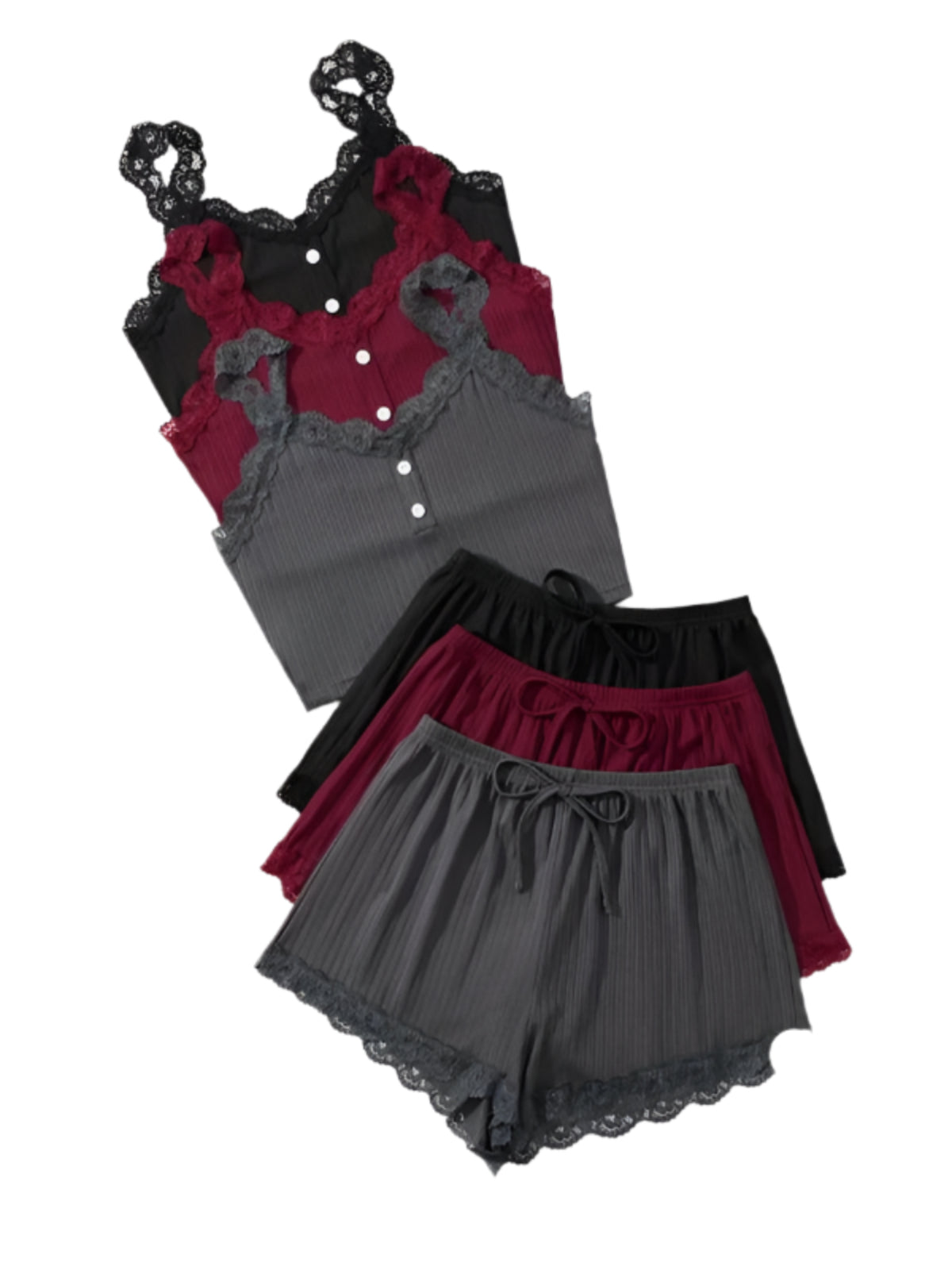 6 Piece Multi Season Laced Trim Sleepwear Set-Original Pajamas