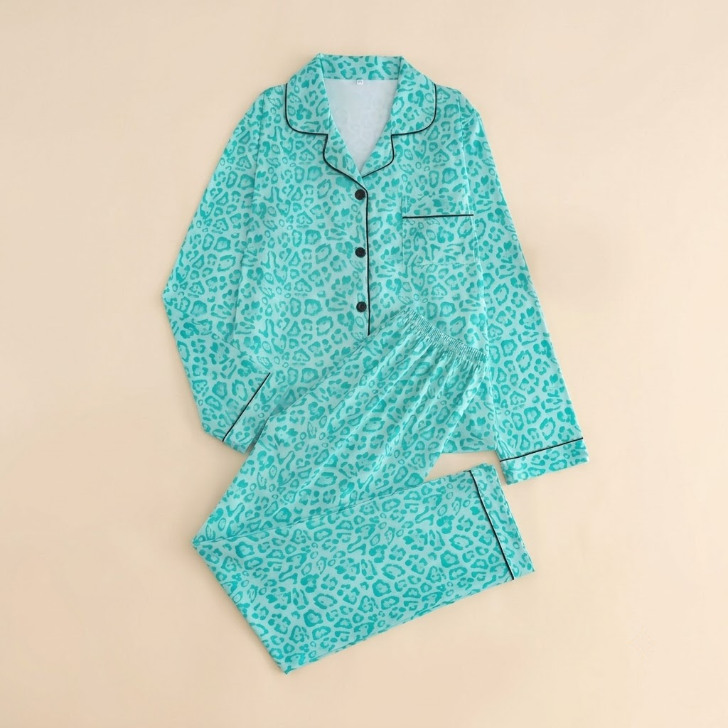 2 Piece Spot Print Button Up Loungewear Pajama Set for Women