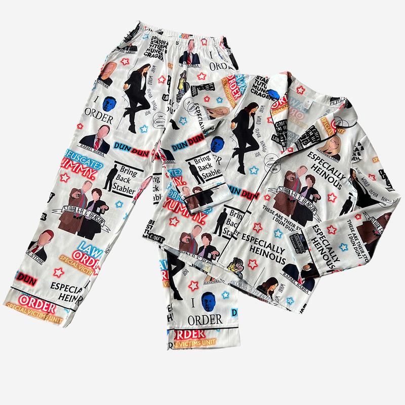 Two Piece Holiday Graphic Pajama Set With Long Pants For Women