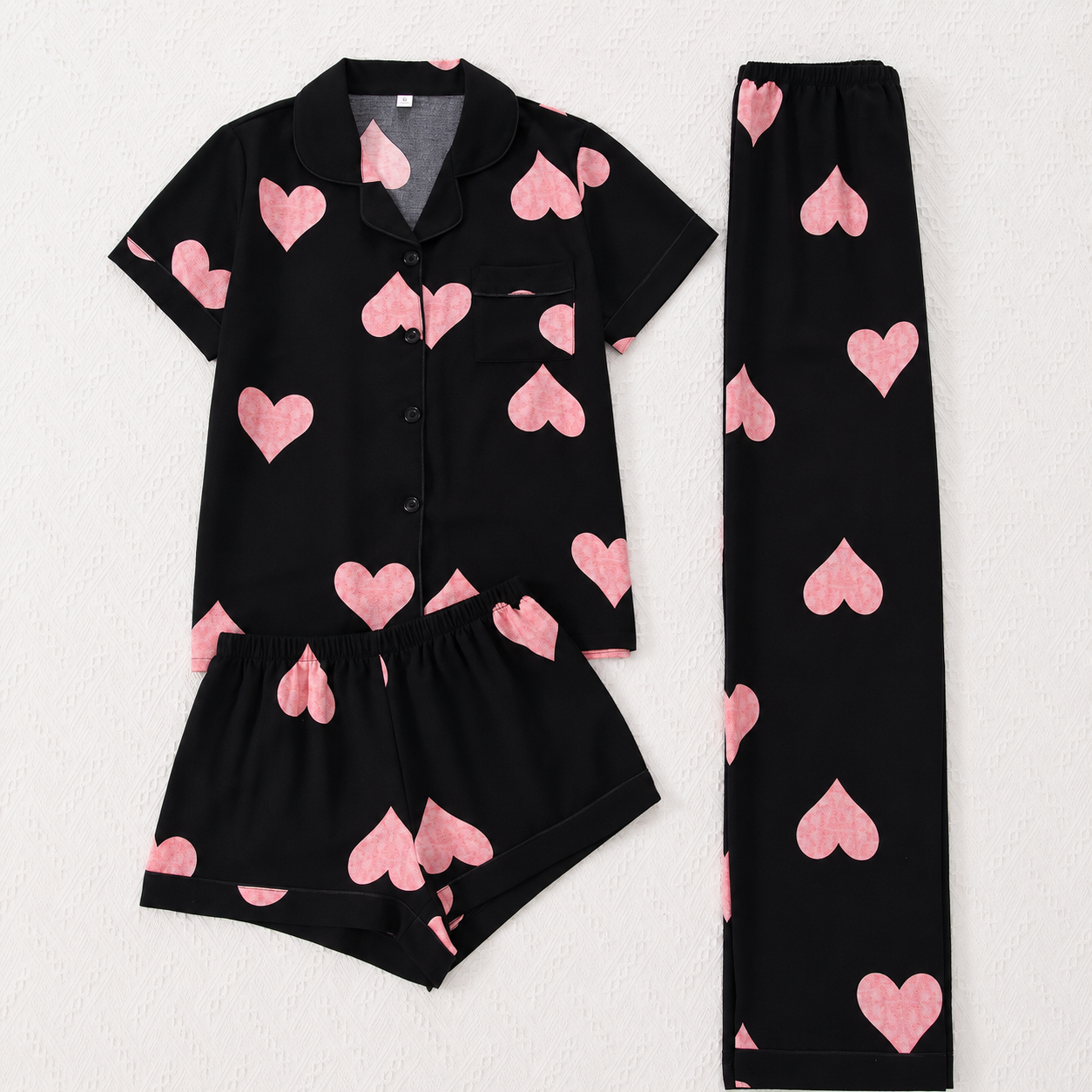 Casual Sleepwear 3 Piece Front Top Pajama Set With Button For Women