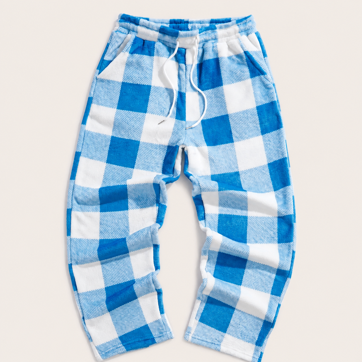 Casual Plaid Fleece Sleepwear Pants With Drawstring For Women