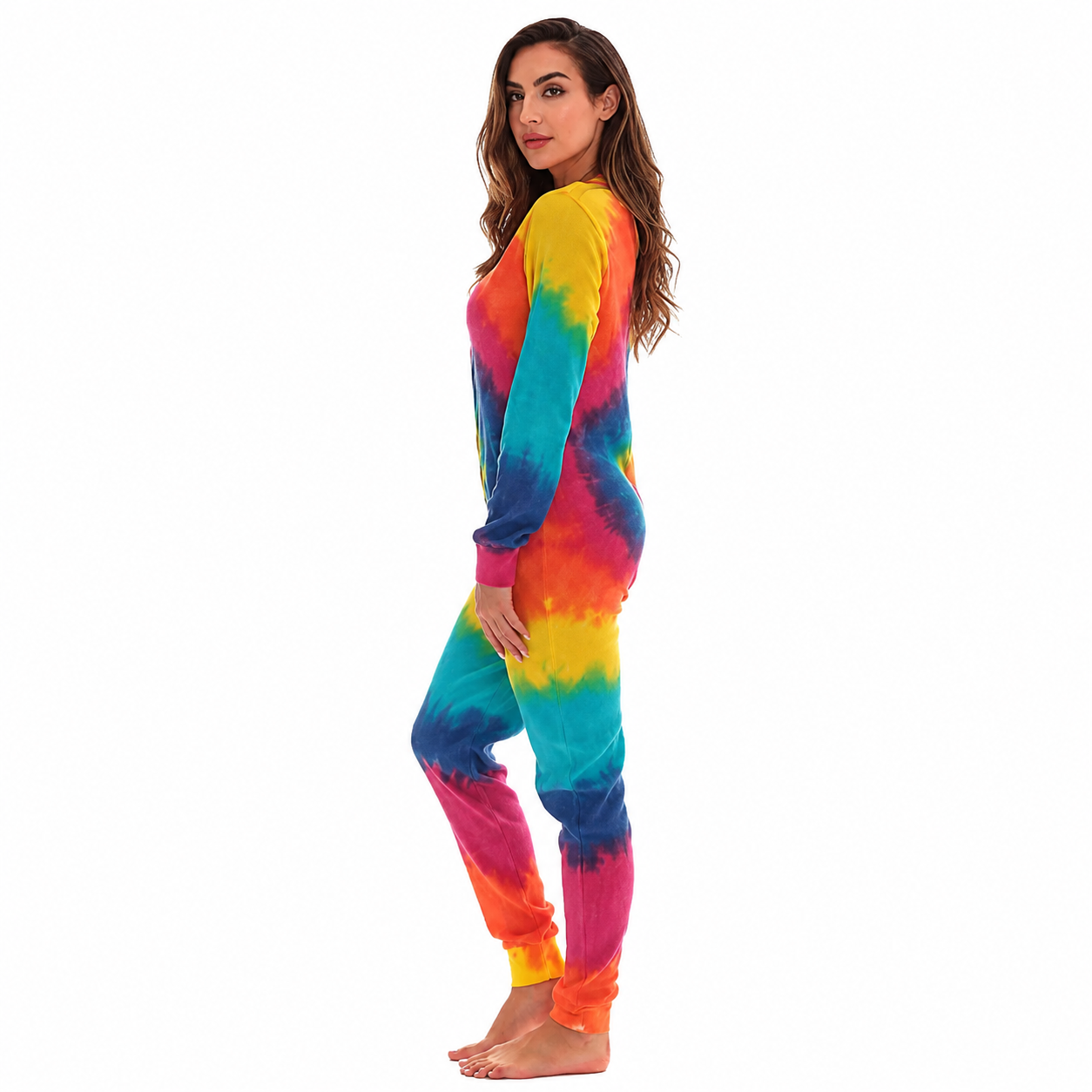 Tie Dye Henley Thermal Lounge Onesie For Women
