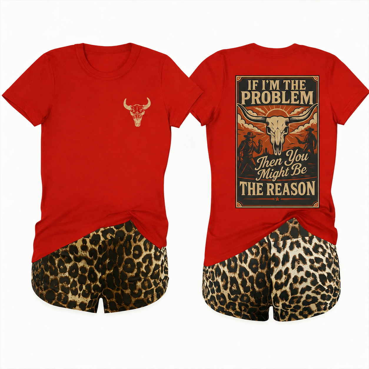 2 Piece Leopard Print Shorts And T Shirt Set For Women