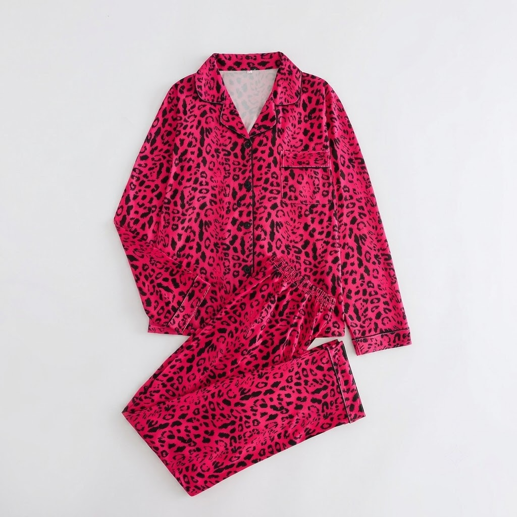 2 Piece Spot Print Button Up Loungewear Pajama Set for Women