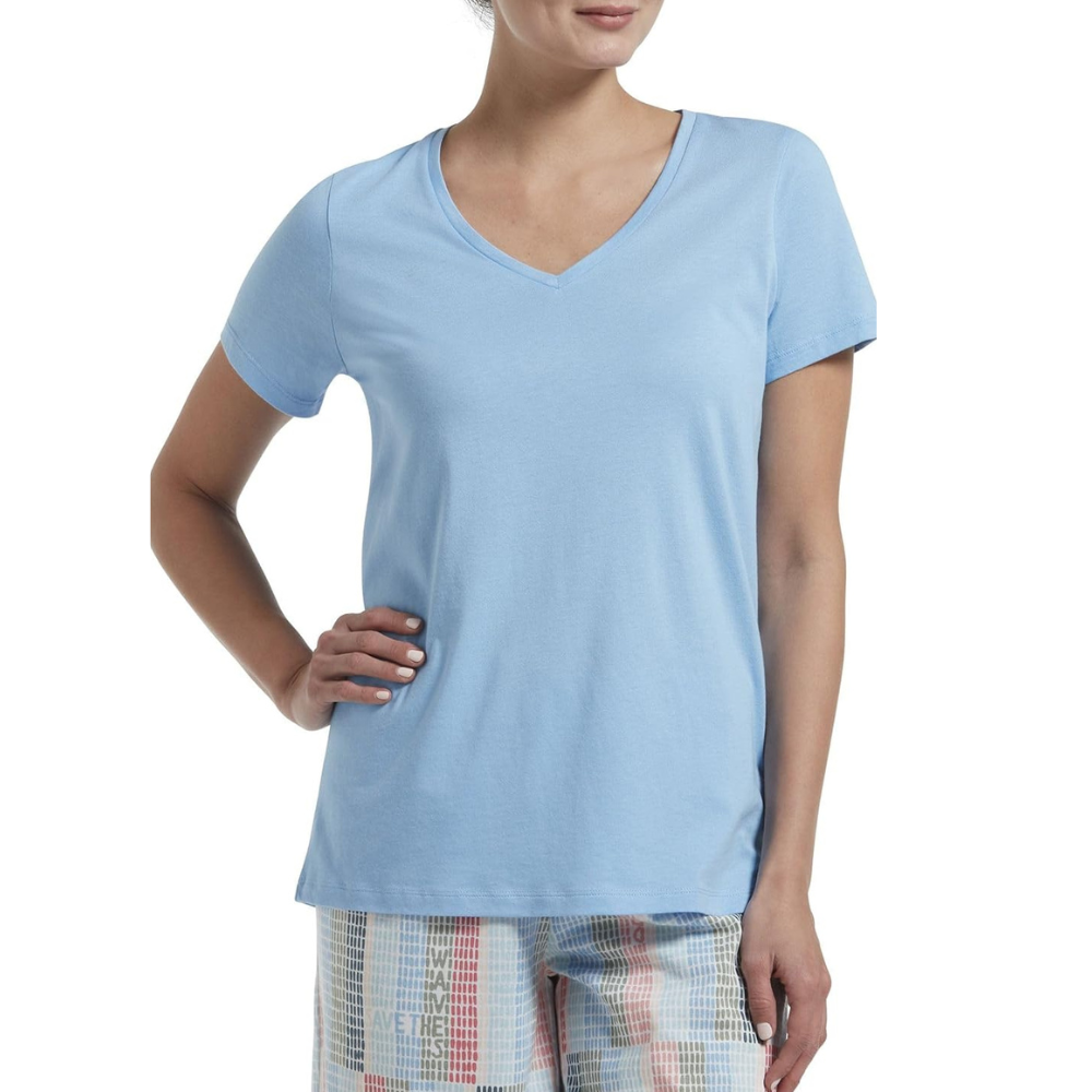 Short Sleeve V Neck T Shirt For Lounging