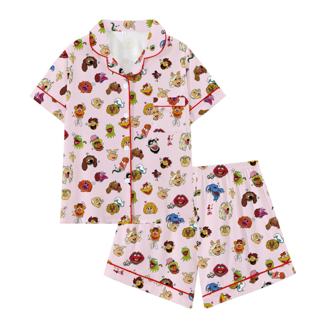 Cartoon Prints Loose Fitting Short Sleeve Sleepwear Set For Women
