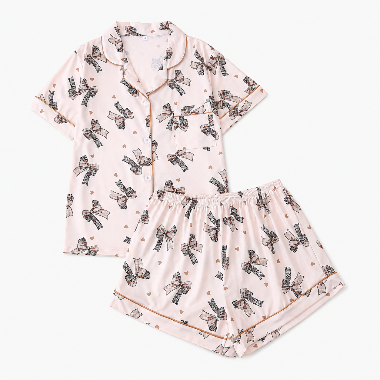 Two Piece Printed Pocket Shirt And Elastic Waist Shorts Set For Women