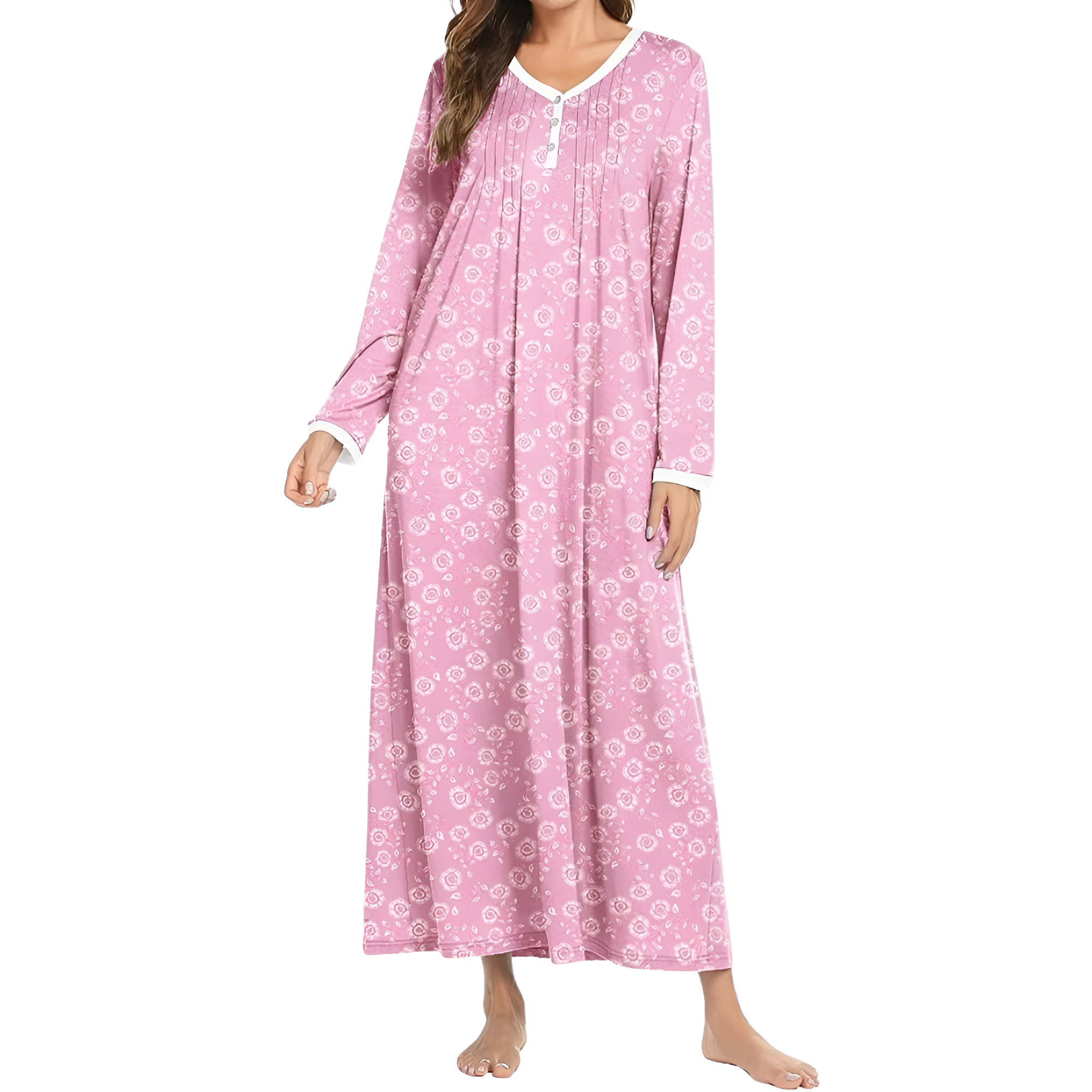 Henley Long Sleeve Nightgown Sleepwear For Women
