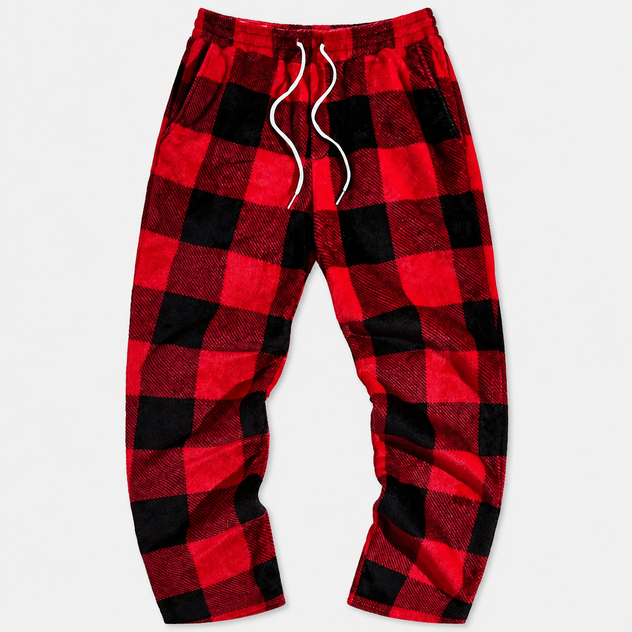 Casual Plaid Fleece Sleepwear Pants With Drawstring For Women