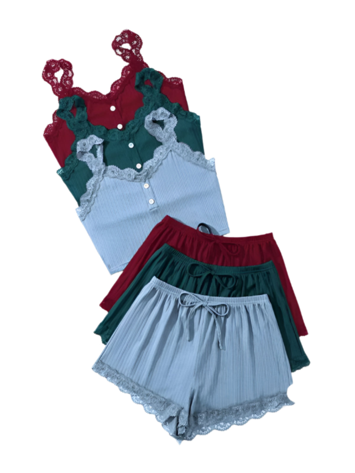 6 Piece Multi Season Laced Trim Sleepwear Set-Original Pajamas