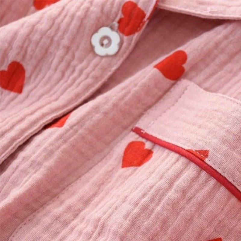 Heart Print Button Up Crepe Pajama set-Original Pajamas
