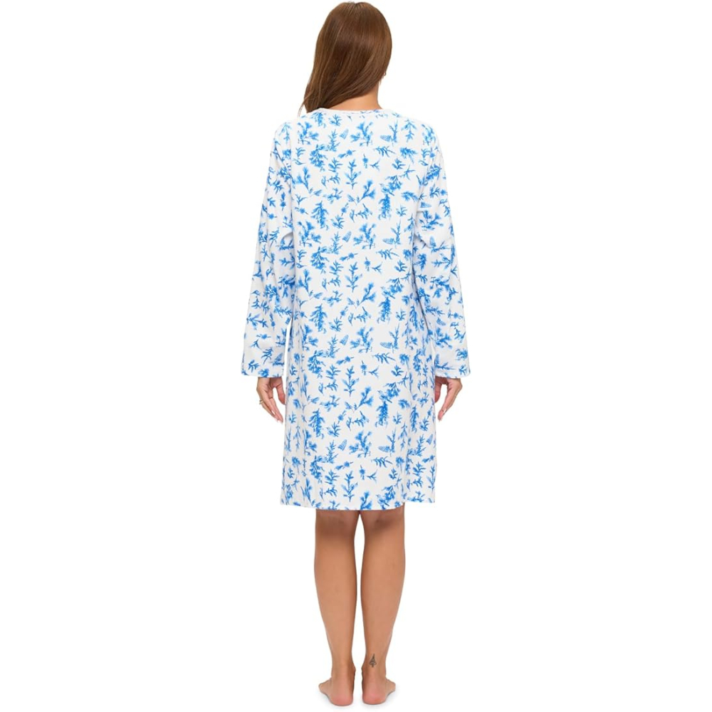 Long Sleeve Flannel Nightgown For Women With Floral Design