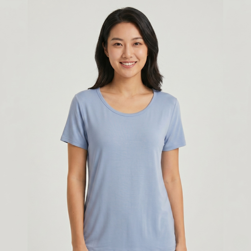 Women Round Style Solid Pajama Top