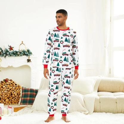 Long Sleeved Christmas Tree And Car Print Family Matching Pajama Set-Original Pajamas