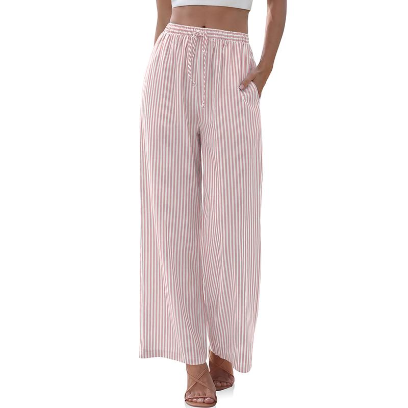 Casual Lounge Wide Linen Pants With Drawstring For Women