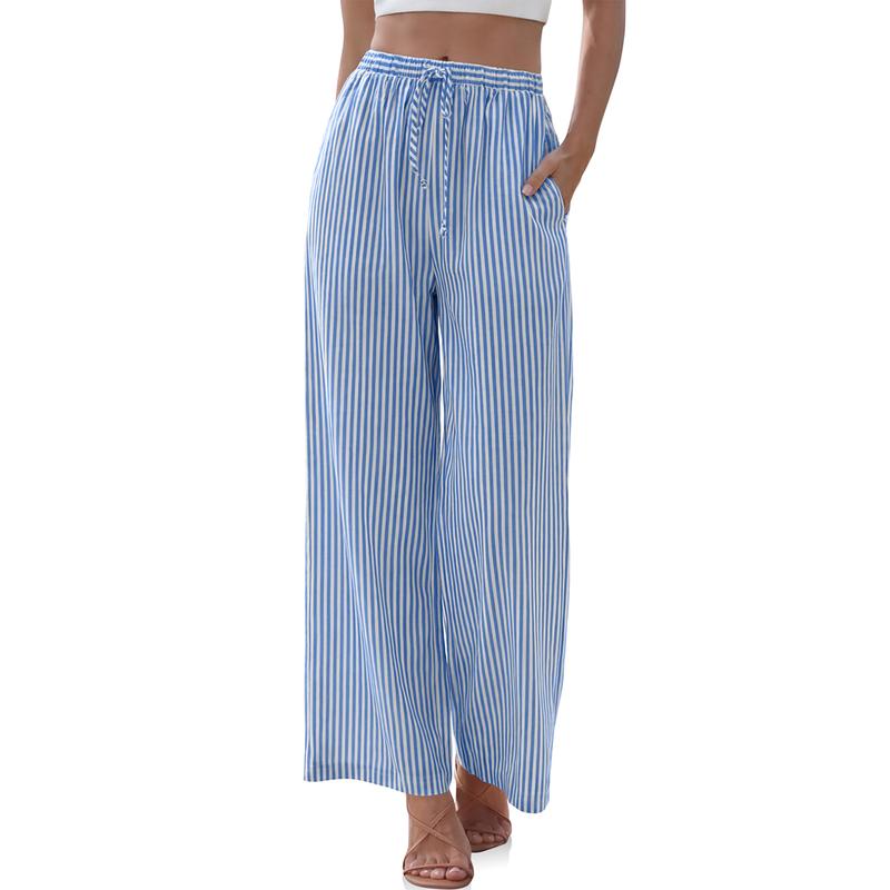 Casual Lounge Wide Linen Pants With Drawstring For Women