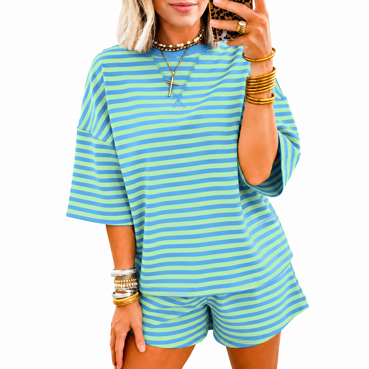 Casual Striped Pattern Shorts And Top Set For Women