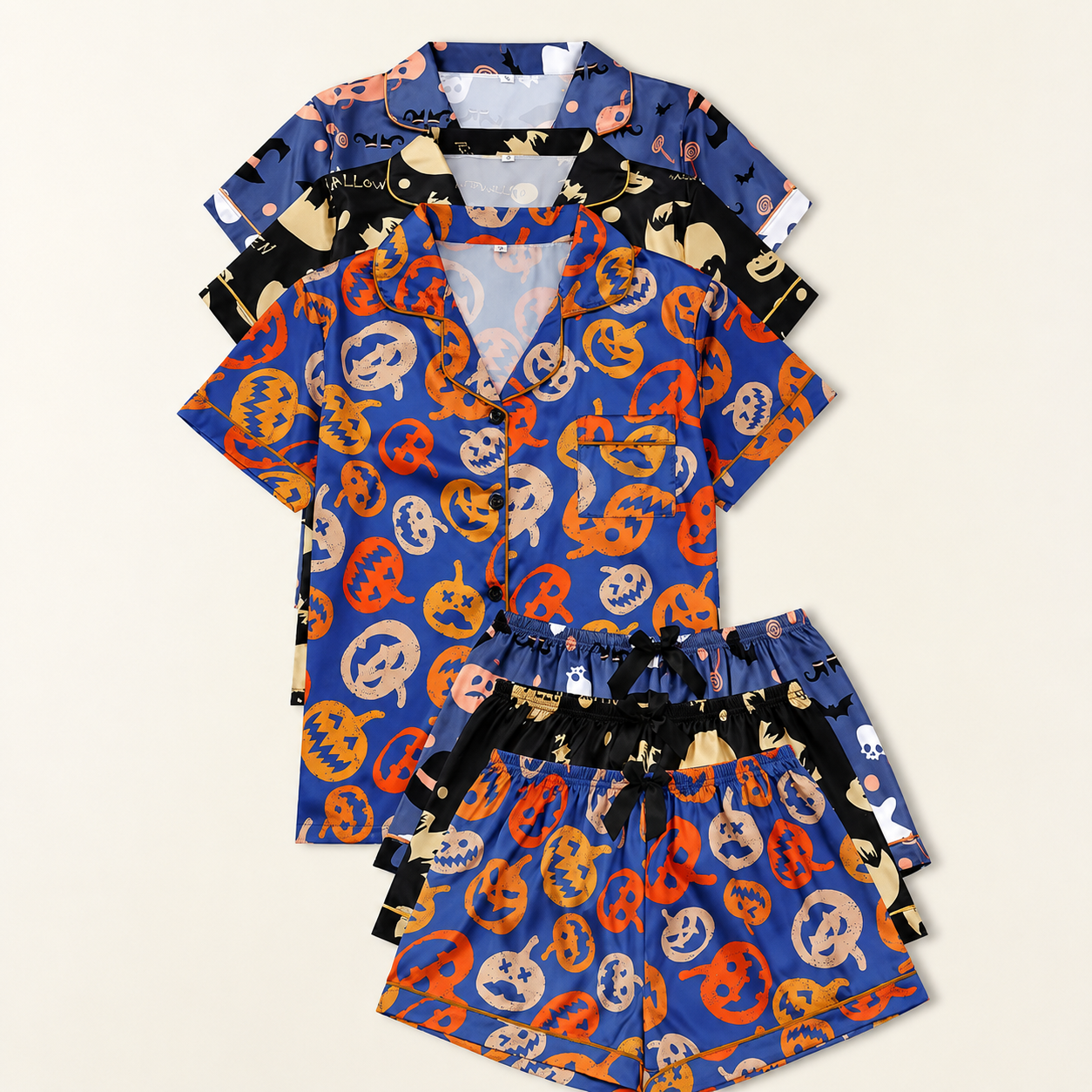 Solid Contrast Binding Bow Decor Pajama Set Sleeve Loungewear For Women