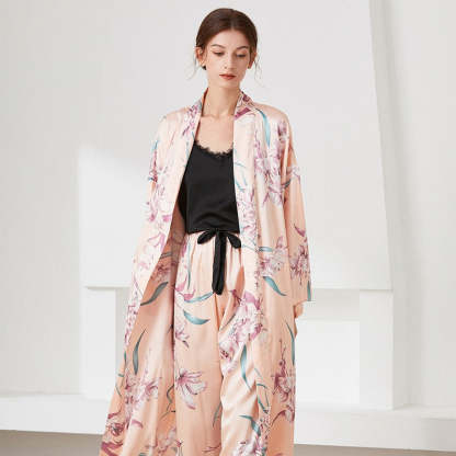 The Floral Printed Long Robe Original Pajamas 3 Piece Sleepwear-Original Pajamas