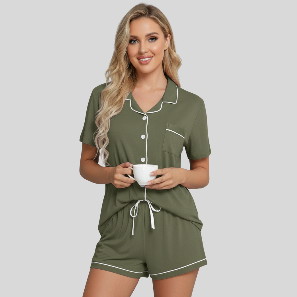 Button Down Short Sleeve Comfy Pajamas Set