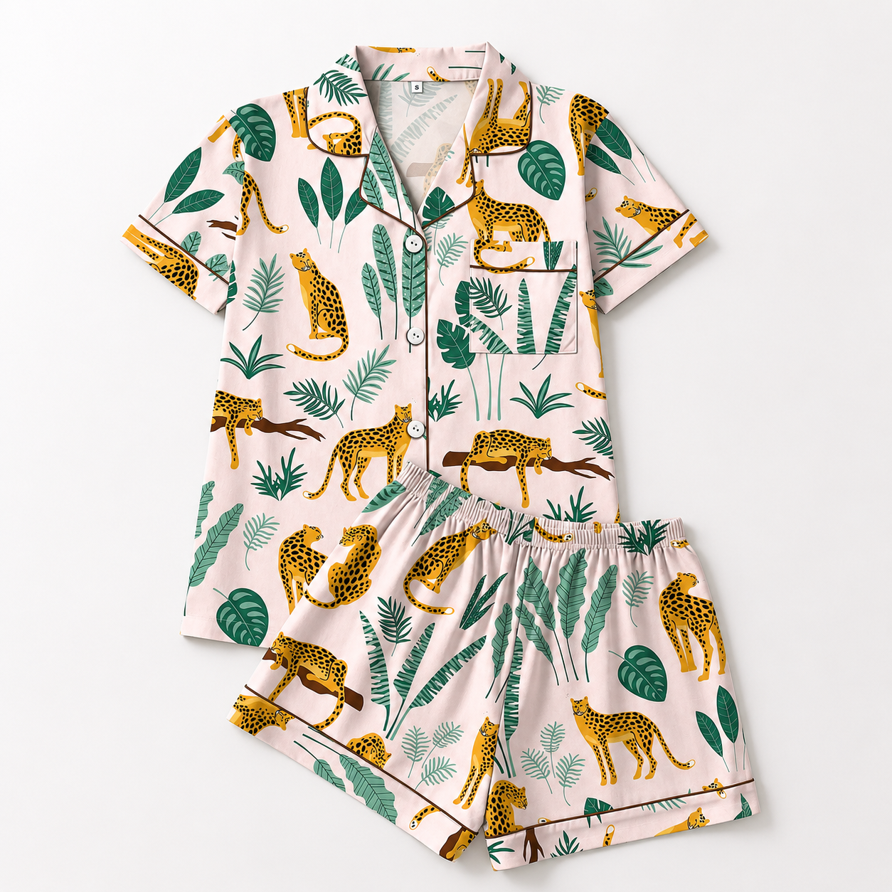 Casual Printed Short Sleeve Top And Shorts Pajama Set For Women