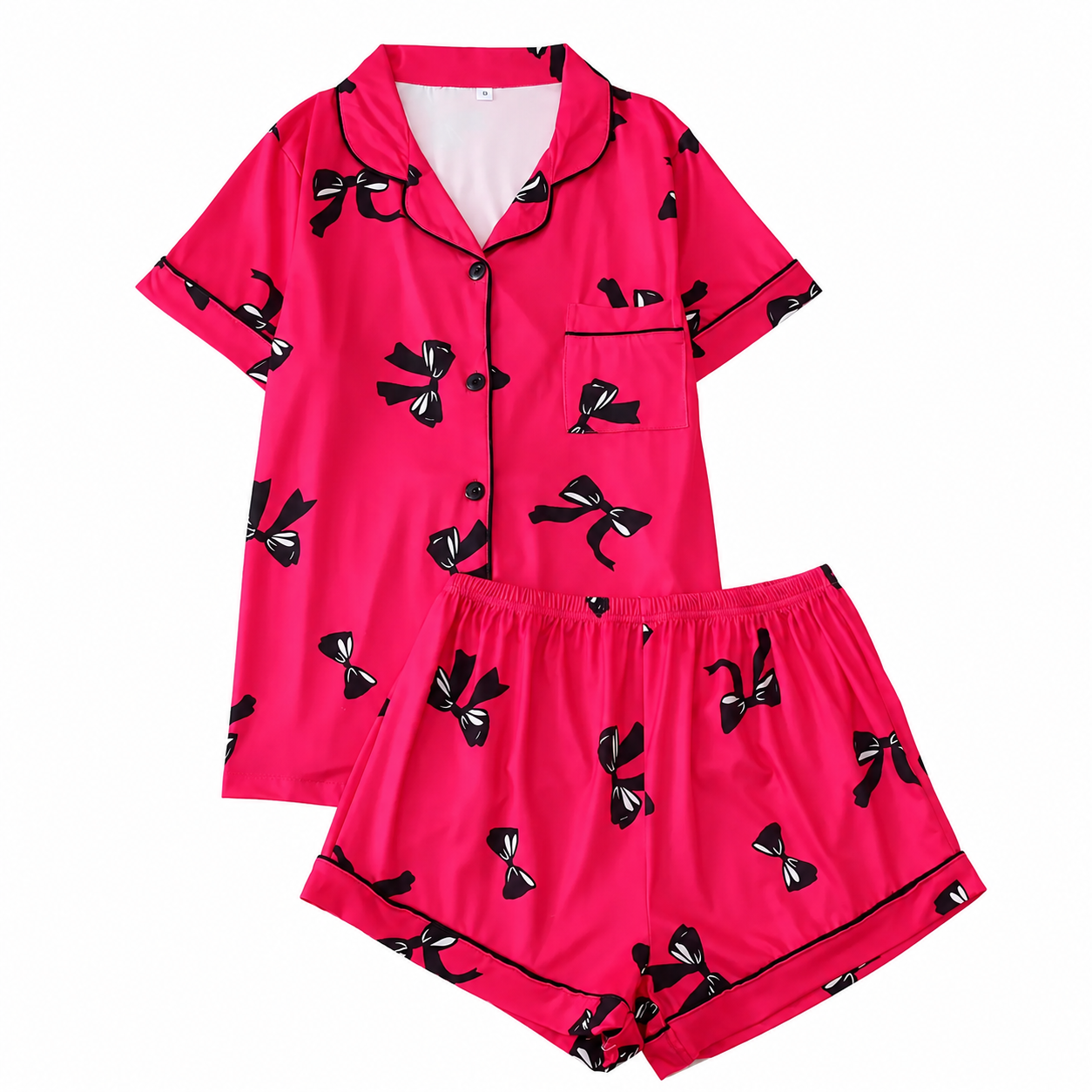 Two Piece Printed Pocket Shirt And Elastic Waist Shorts Set For Women
