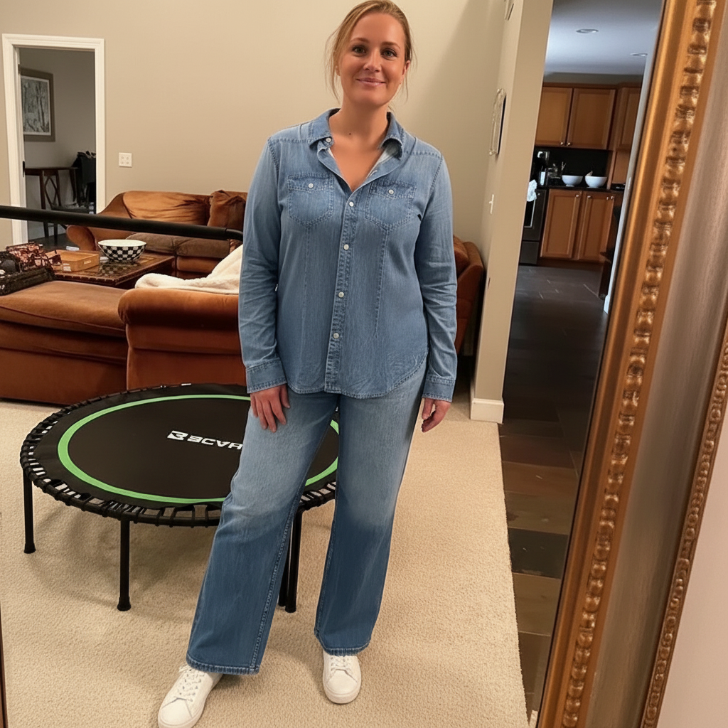 Faux Denim Pajama 2 Piece Set With Button Shirt And Lounge Pants