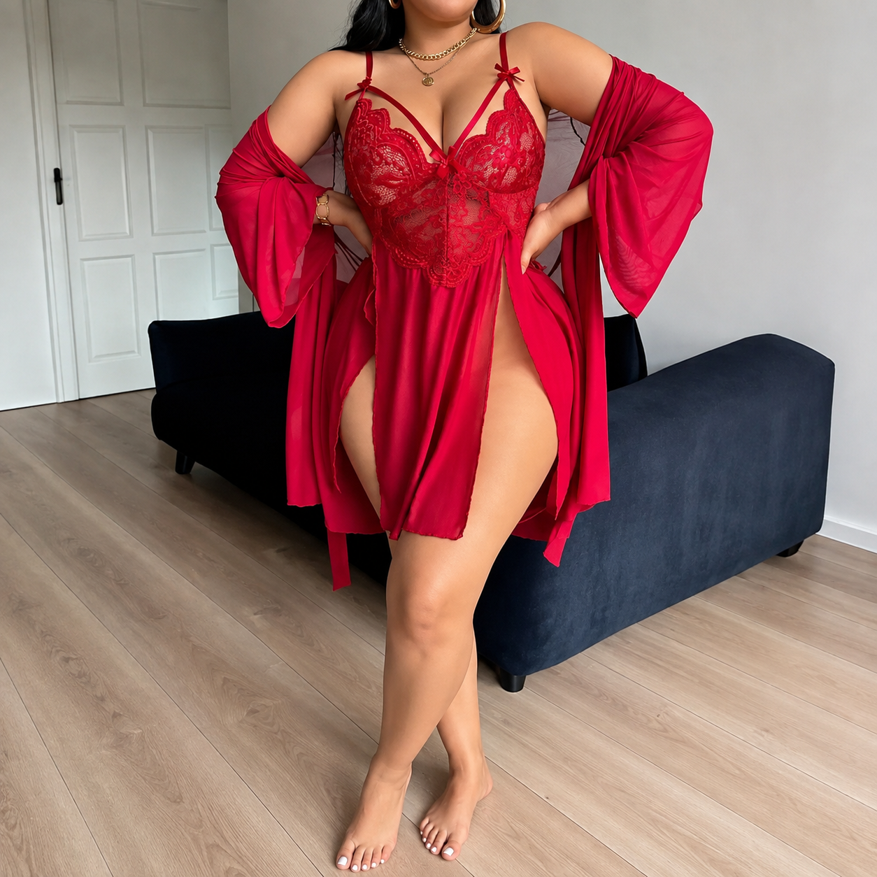 Adjustable Strap Lace Nightgown For Women