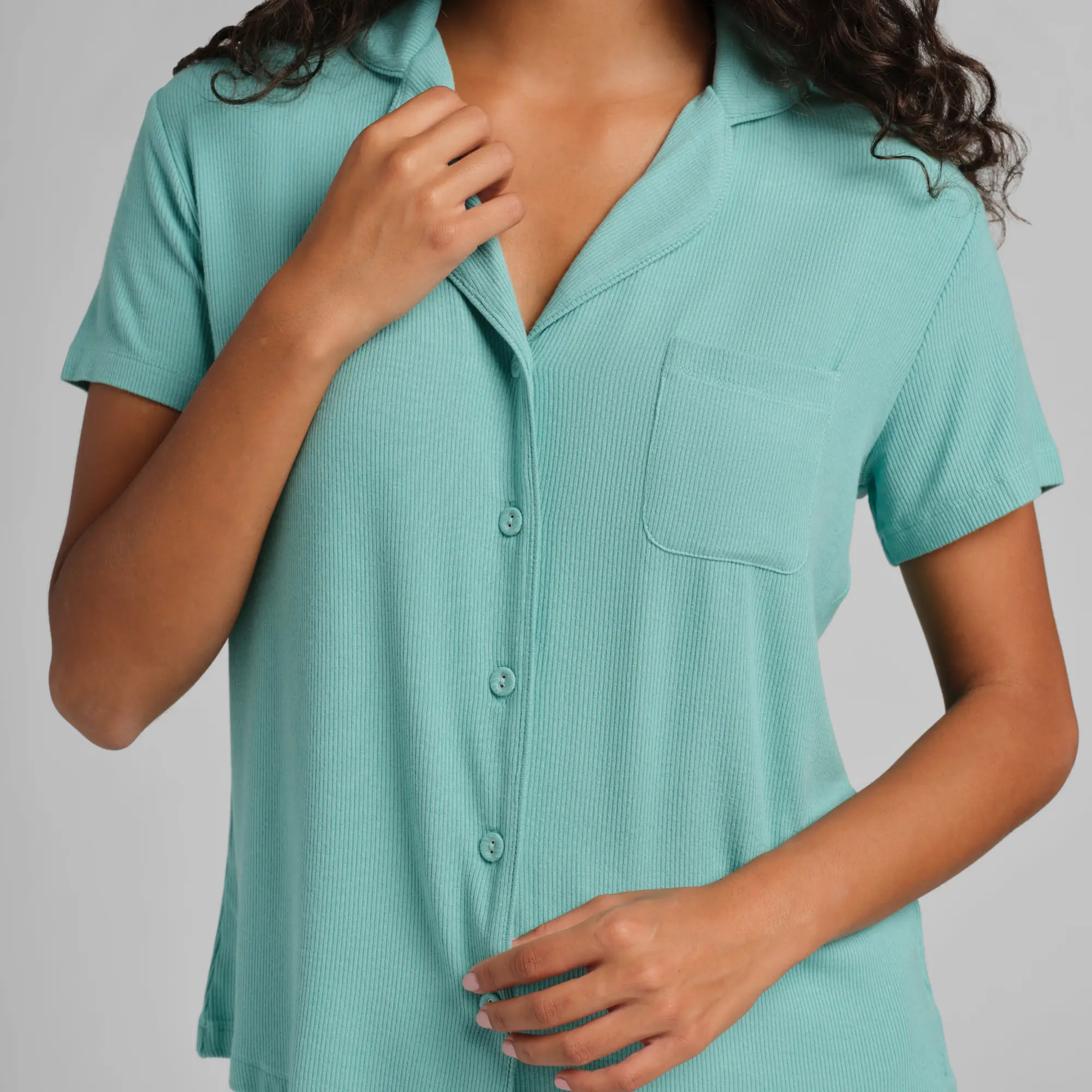 Comfrt | Slinky Rib Short Sleeve PJ Set | Super Soft Ribbed Pajama Set For Women