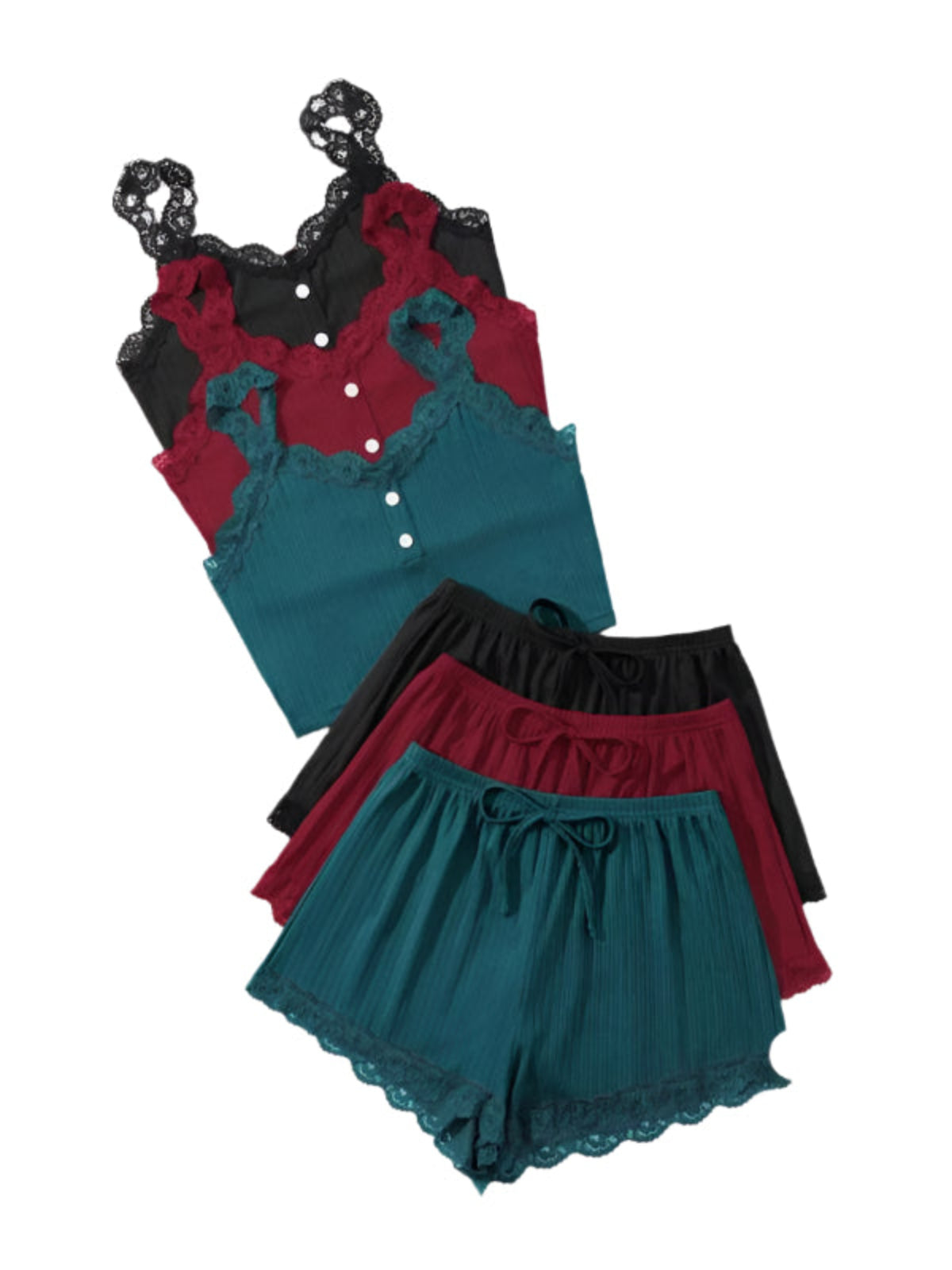 6 Piece Multi Season Laced Trim Sleepwear Set-Original Pajamas