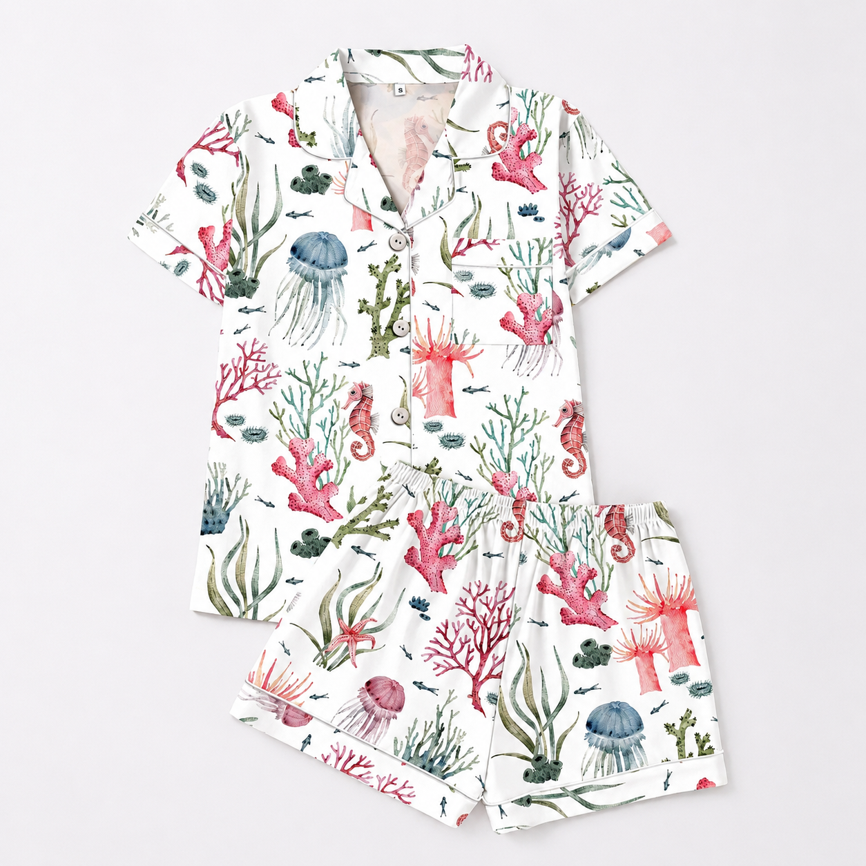 Casual Printed Short Sleeve Top And Shorts Pajama Set For Women