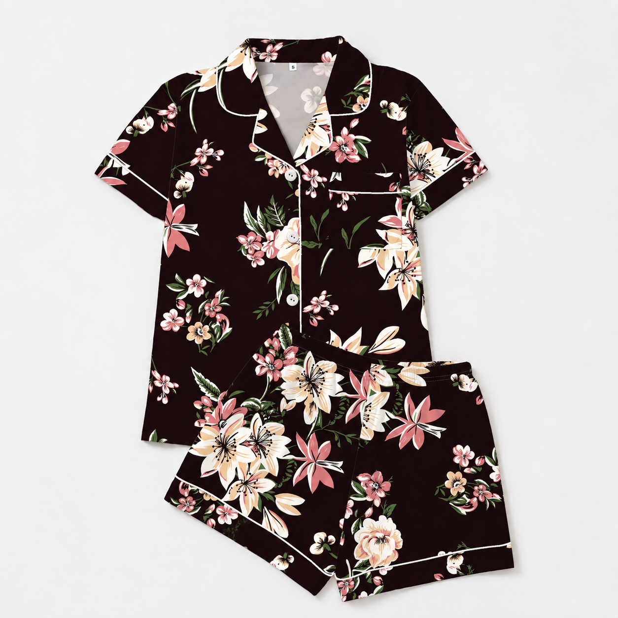Casual Printed Short Sleeve Top And Shorts Pajama Set For Women